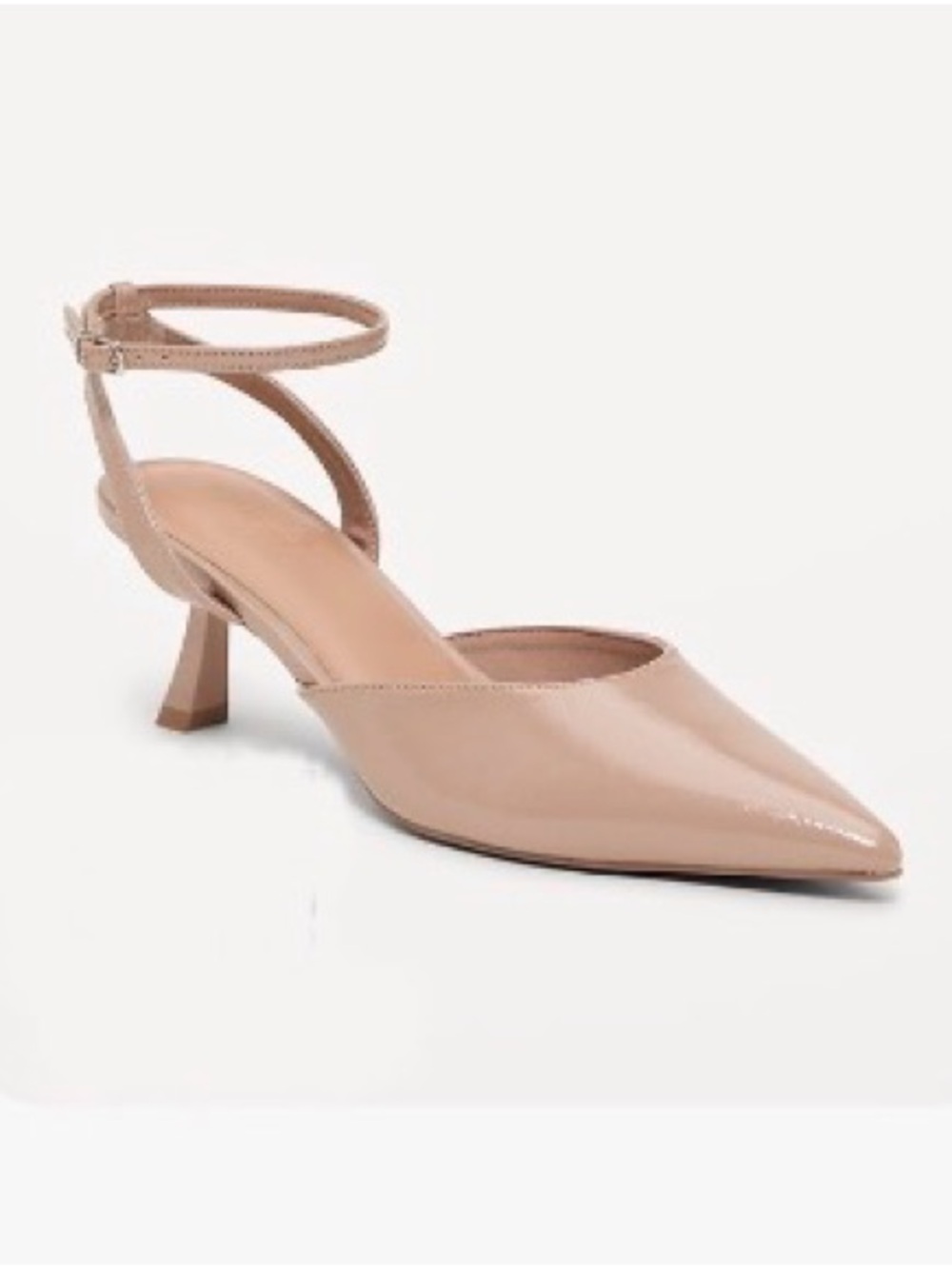 Patent Pointed Toe Ankle-Strap Kitten Heels - Nude/ Clay